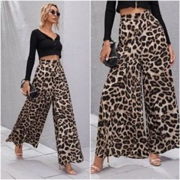 High waist leopard print palazzo Wide Leg pants - Picture 3 of 5